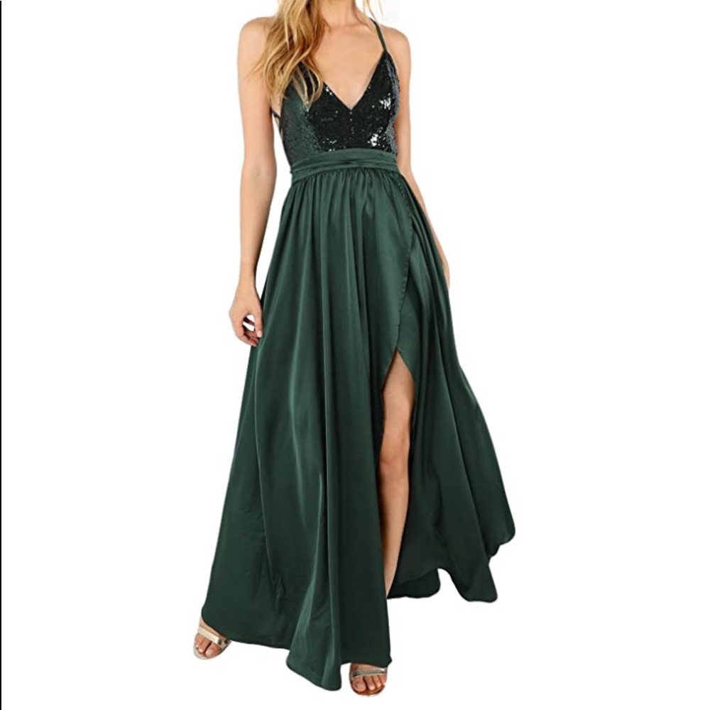 Satin Deep V-Neck Maxi Party/Evening Dress